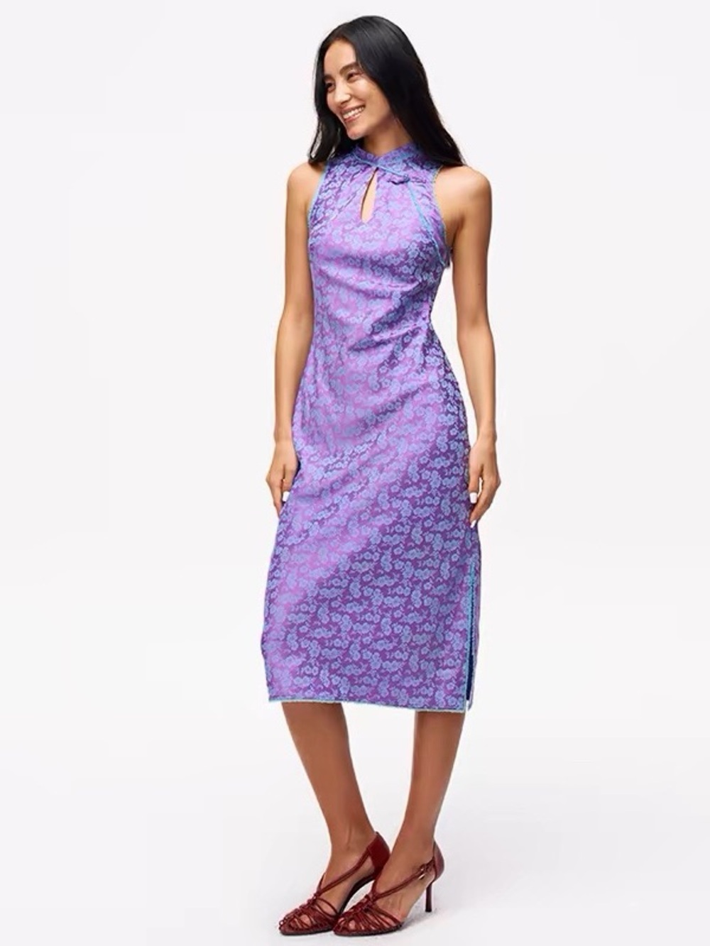 Qipao Midi Dress in Purple